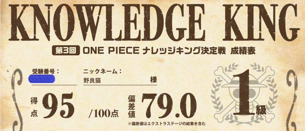第３回one Piece ナレッジキング 成績表が届いたよ のらねこブログ